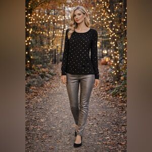Vince Camuto Black Luxurious Long Sleeve Blouse w/Gold Studs NWT $129.00